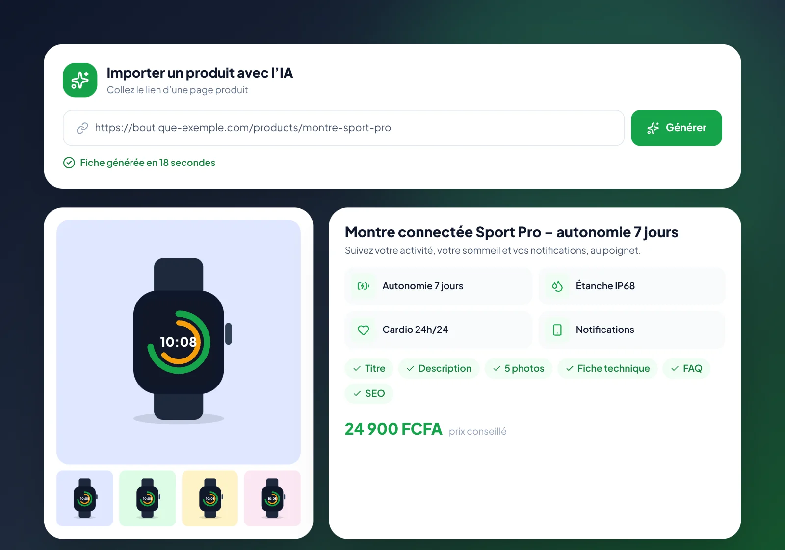 Fiche produit générée automatiquement par l’IA à partir d’un lien