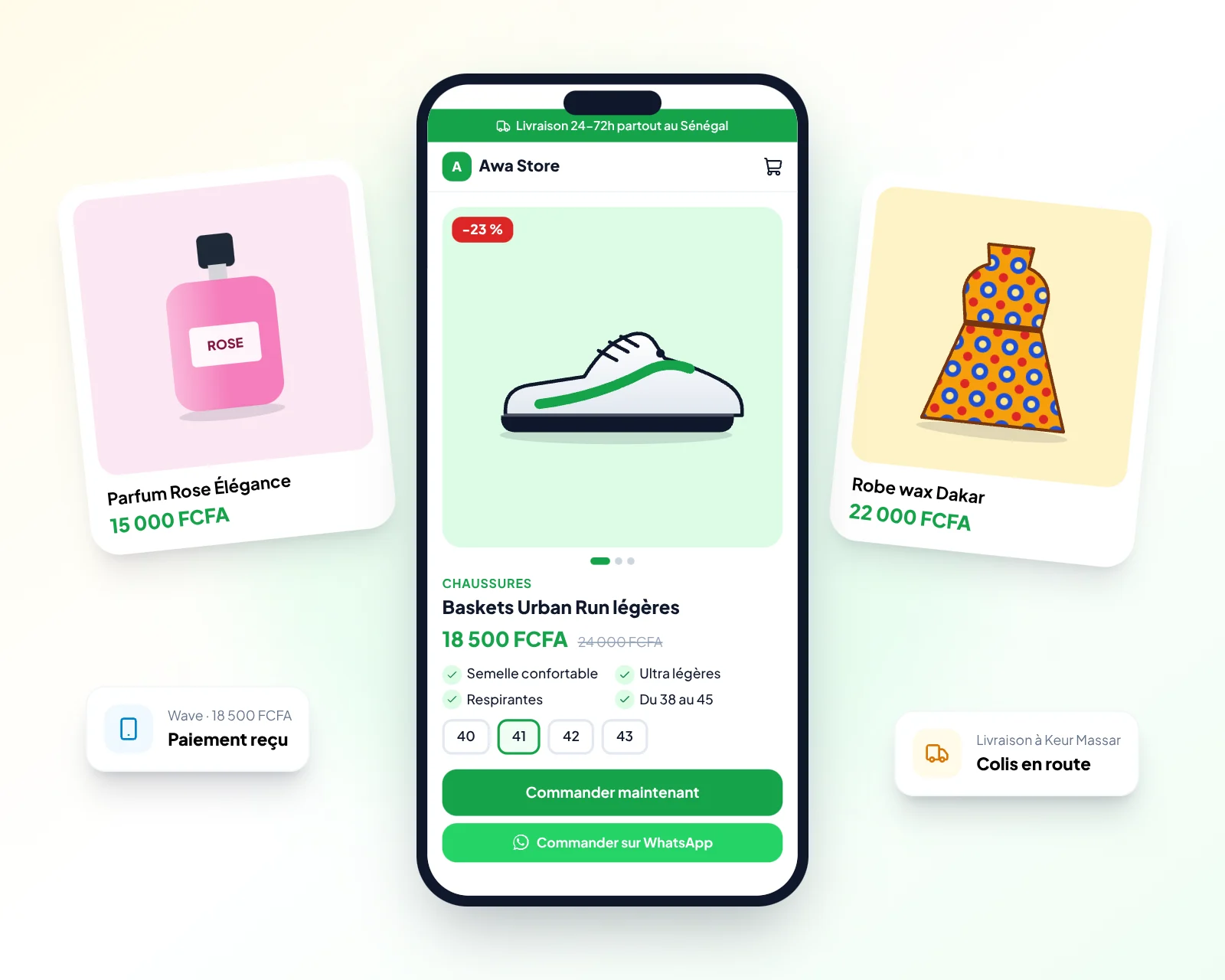 Boutique en ligne sur mobile avec paiement Wave et livraison
